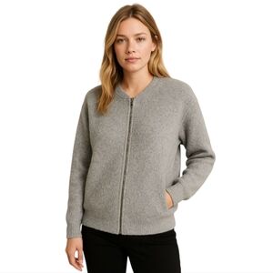 J.Crew Womens Fuzzy Boho Gray Zip Up‎ Sweater Size L